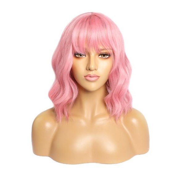 Pink wavy wig 12 - inch set